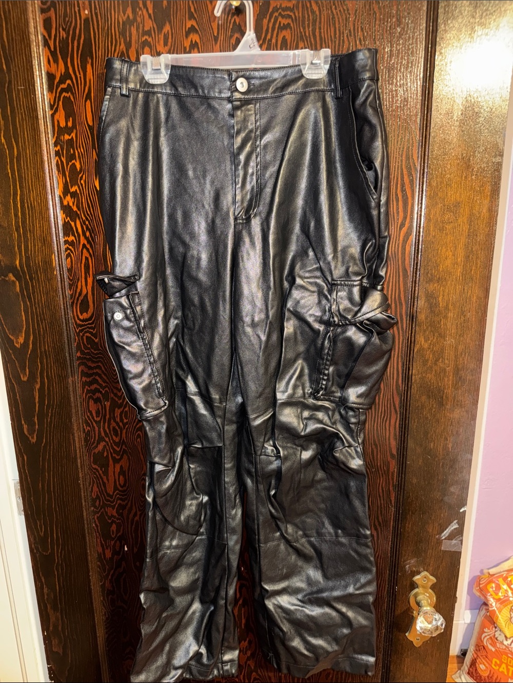 Women’s Black Faux Leather Cargo Pants